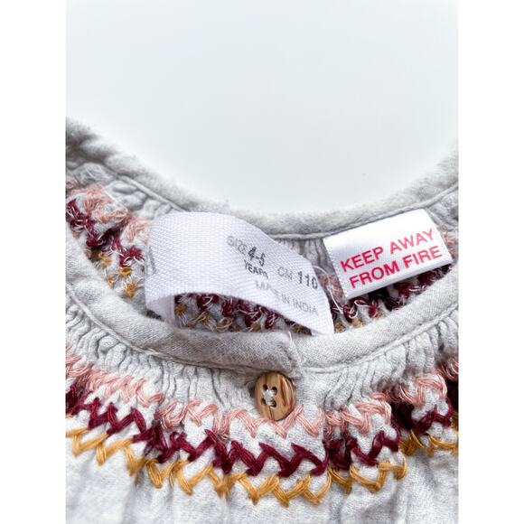 Girl's Zara Cotton Embroidered Button Down Long Sleeve Shirt Size 4-5 - Picture 2 of 5